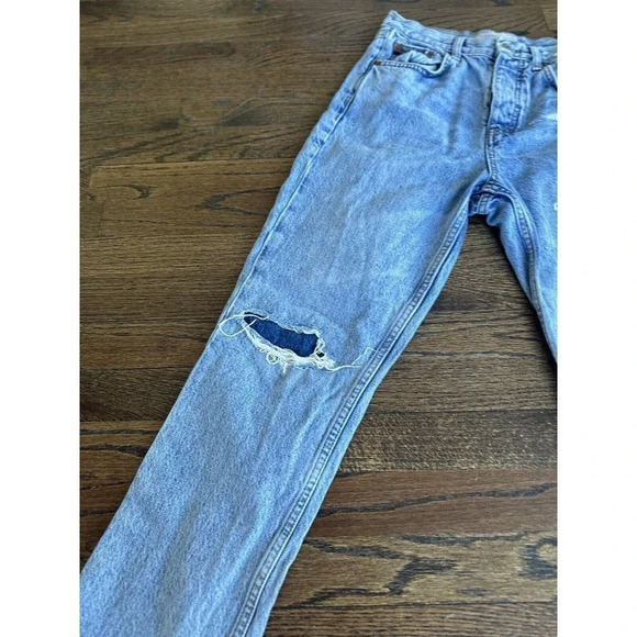 Topshop Women’s Distressed Straight Leg Editor Button Fly Jeans Size 26 L0568 - Picture 5 of 13